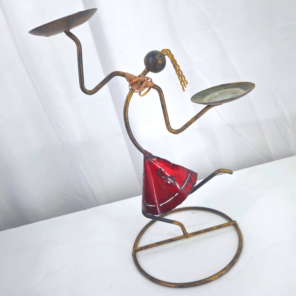 Vintage Laurids Lønborg MCM Rattan Metal Dancing Woman Sculpture 2 Candle Holder